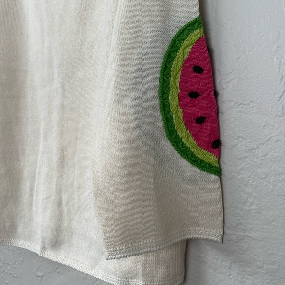 Michael Simon cardigan sweater white Cotton blend watermelon patch elbow L - Picture 8 of 8